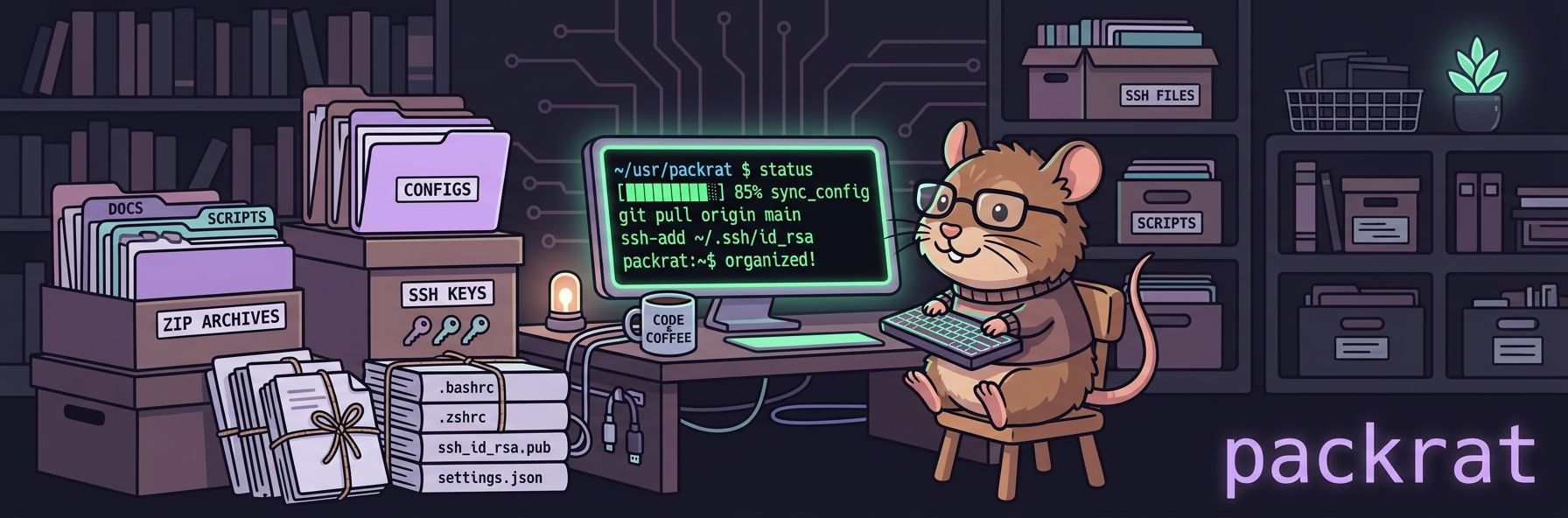 packrat interactive TUI backup wizard running in terminal