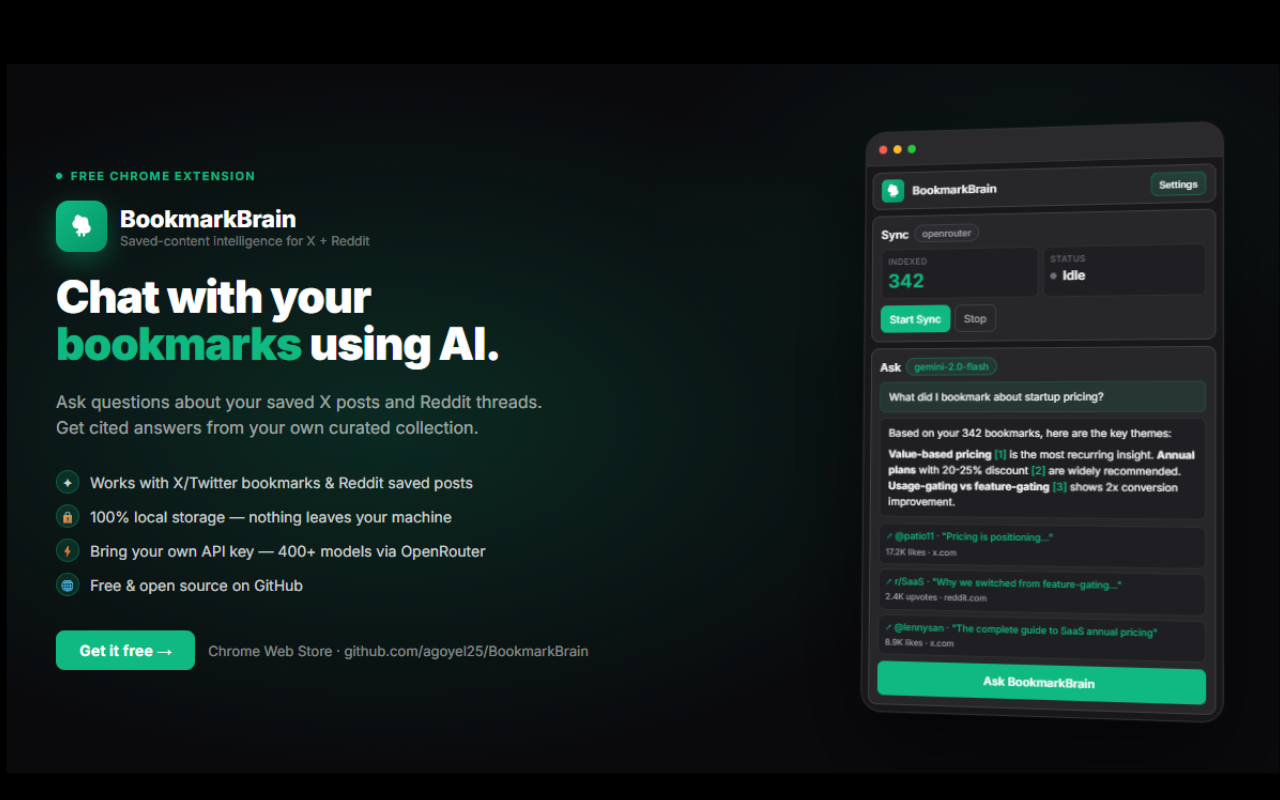 BookmarkBrain semantic search interface